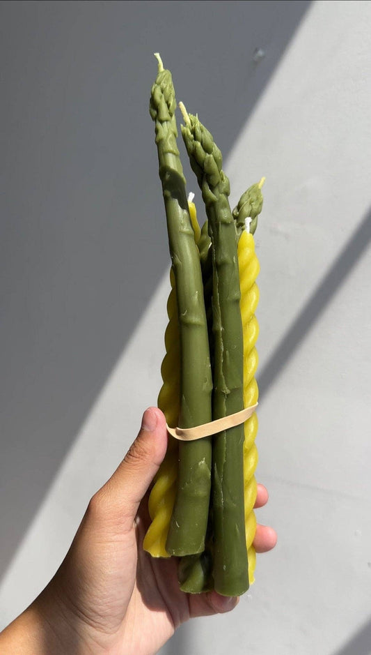 Beeswax Asparagus Candle Taper Pair