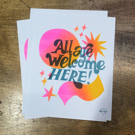 All Are Welcome Here Risograph Print