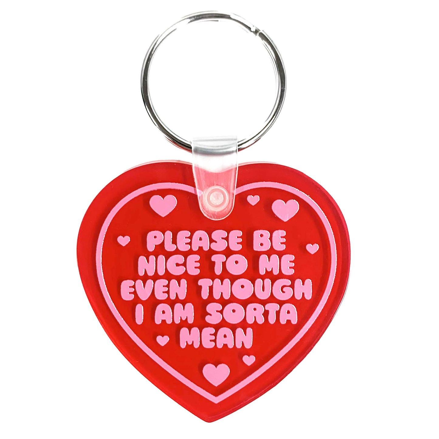 Please Be Nice To Me Heart Shaped Vinyl Keychain